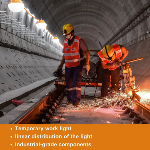 Heavy Duty 120ft Construction String Lights With 180W Work Light And 18000 Lumens Boss Level Brightness in tunnel jobsite scene