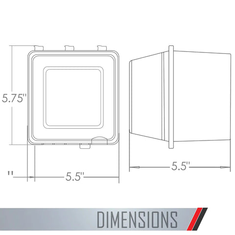 Dimensions illustration of Beefy Outdoor 2-Gang Weatherproof In-Use Electrical Outlet Cover With Quick-Fit Mounting, 5.75" x 5.5"