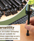20 Piece Leather Stamping Tools Set With Various Shape Stamps For Saddle Making Carving And Craft DIY Projects Great For Beginners And Pros