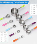 Stainless Steel Measuring Cups And Spoons Set 10 Piece For Cooking And Baking Includes 5 Cups And 5 Spoons With Colorful Handles
