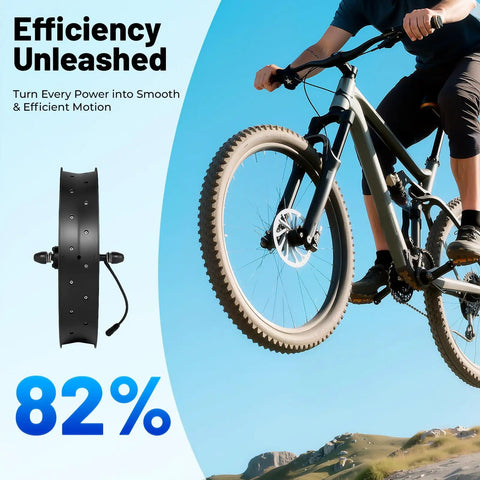 Beast 48V 1000W Front Wheel Electric Bike Conversion Kit with 20 Inch Fat Tire shown on jumping mountain bike.