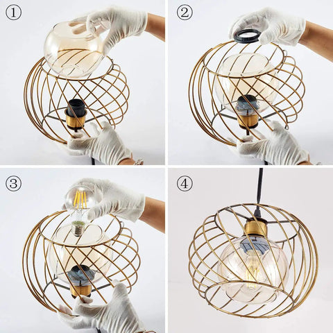 Assembly of Gold Small Hanging Glass Pendant Light With 16ft Plug In Cord Dimmable And Adjustable Mini Pendant For Bedroom Or Living Room Industrial Style Ceiling Lamp To Boost Your Home Cozy Vibe