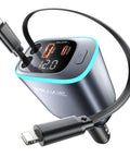 Car USB C Fast Charger With Retractable Cables 4 In 1 Cigarette Lighter Adapter Dual USB Ports 25 Inch Reach