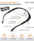 Clear Safety Glasses 12 Pack Polycarbonate Anti Fog Eyewear With All Day Comfort Adjustable Temples UV Protection Impact Resistant Wide Vision Goggles For Industrial Work Laboratory Woodworking showing wraparound frame and features