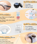 All In One Lash Extension Practice Kit For Beginners with glue remover, tweezers cleanser, under eye gel pads, mirror, and guide.