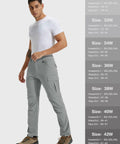 Model wearing Men's Hiking Convertible Pants Zip Off for Outdoor Adventure Water Resistant Quick Dry in Light Grey 38W X 34L.