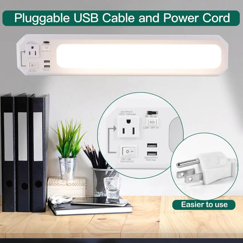 18 Inch Plug In Under Cabinet Light Bar With 2 USB Ports And 5 Ft Power Outlet Dimmable 3000K 4000K 5000K 120V Task Lighting