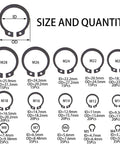 340Pcs Snap Ring Kit External Circlip Retaining Clip Rings Set Alloy Steel 65Mn 15 Sizes From 4mm To 28mm Rust Resistant Diagram