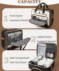 Wheeled Laptop Bag For Women 16 Inch Rolling Briefcase Water Resistant And Stylish Carry On Luggage With Wheels Ideal For Work Travel And Business Beige Brown showing compartments