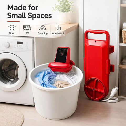 Ditch The Laundromat Grind With This Portable Bucket Washer Featuring A Dual Agitator And Adjustable Timer For Zero Sweat Cleaning Perfect For Road Trips And Dorm Rooms A Game Changer Compact Setup That Handles Small Loads Effortlessly in use with a bucket of clothes.