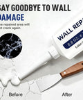 Wall Repair Paste Kit With Scraper And Nozzle Extender, Two 250g Tubes Quick Dry Mending Paste, before and after wall repair image
