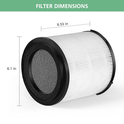 True HEPA Replacement Filter for Large Room Air Purifier with Activated Carbon Fits 5 Speed SilverOnyx KJ150F C02, filter dimensions 6.53x6.1 in