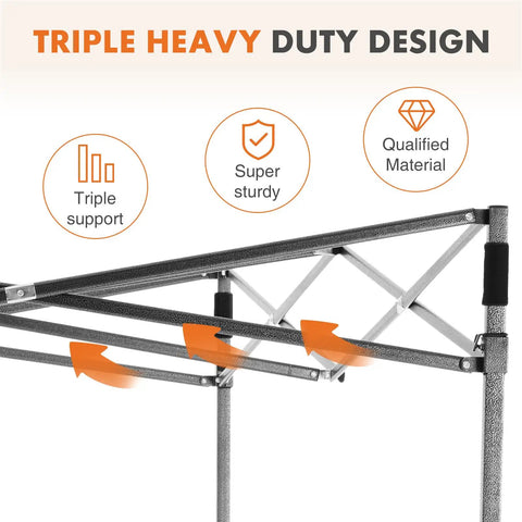 10x10 Ft Instant Pop Up Canopy Waterproof Outdoor Shade Tent showing windproof cross frame and heavy duty design features.