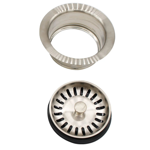 Combo Pack Must Have Post Style Large Kitchen Sink Basket Strainer And Waste Disposal Flange with stainless steel finish