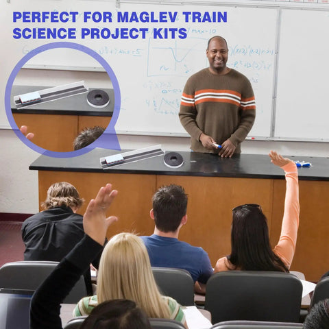 Hands On Magnetic Levitation Train Kit For STEM Learning demonstrated on a classroom desk near a teacher