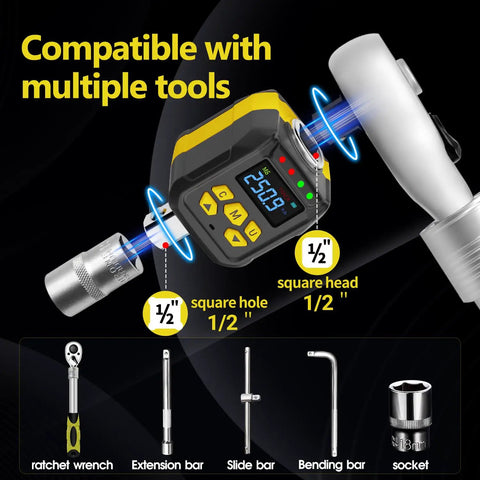 Pro Grade Digital Torque Adapter Set With 1/2 Inch Drive And 1/4 And 3/8 Socket Adapters, ISO 6789 Certified Plus/Minus 2 Percent Accuracy, 12 to 250 ft-lb/17 to 340 Nm, High Visibility Color Display With Audible Alerts And Overtightening Protection on 1/2 in adapters