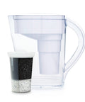 MINA Alkaline Water Filter 3 Pack For At Home Pitcher next to white pitcher
