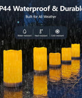 Solar Powered Pillar Candles Set Of 4 3.25 Inch By 6 Inch Waterproof LED Flameless Dusk To Dawn Outdoor Candles in rain.