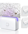 No Nonsense Plug In Fruit Fly Trap For Indoor Spaces Featuring Dual Wavelength Bulbs and sticky refill pads shown with bugs captured.