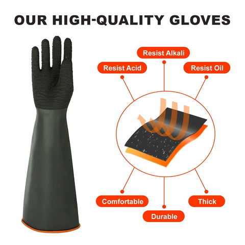 Boss Level Heavy Duty Black Rubber Work Gloves Featuring Advanced Anti Slip Wrinkled Grip Premium Industrial Safety Gear Extra Long Twenty Two Inches with textured grip
