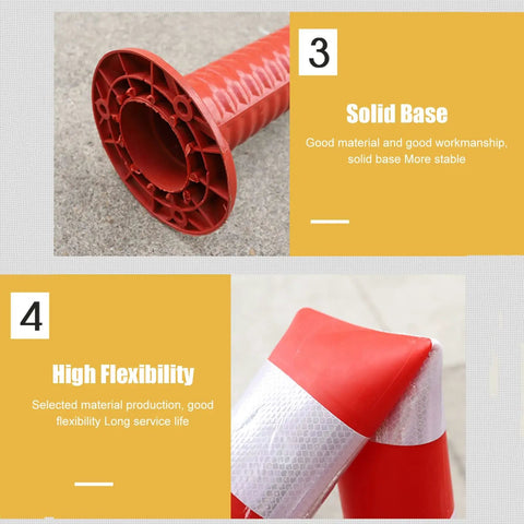 3 Pack Fixed Heavy Duty PVC Parking Bollards With Expansion Bolts Flexible Traffic Delineator Posts With High Vis Reflective Tape for crowd control, showing solid base and flexibility.
