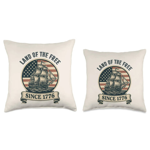 Vintage American Flag Sailboat Throw Pillow For Patriotic Home Decor Old Glory Nautical Cushion For Fourth Of July Land Of The Free Since 1776