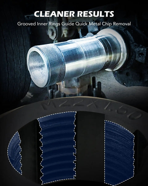 Axle Spindle Thread Repair Kit With Eight Dies And One And One Sixteenth Inch Extension Bar fixing damaged axle threads on spindle