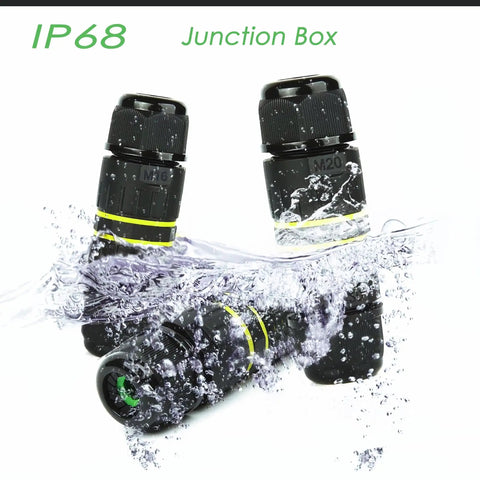IP68 Outdoor Junction Box 2-Way 2-Pin Waterproof Cable Connector submerged in water, highlighting waterproof feature