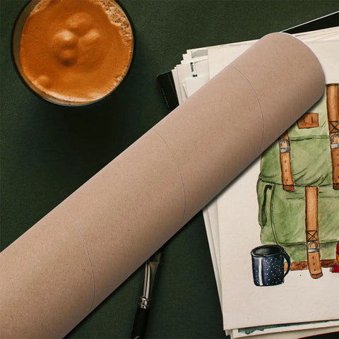 Kraft Paper Mailing Tubes With Caps 6.5 Cm Inner Diameter 33 Cm Length 3 Mm Thick Cardboard Poster Tubes next to artwork