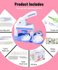 Two Size Button Maker Kit For DIY Badges And Pins 55mm And 35mm With 80 Pcs Supplies Includes machine and accessories on pink background