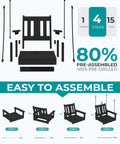 Assembly process of HDPE Single Porch Swing For Outdoors Heavy Duty One Person Adirondack Chair With Durable Polypropylene Ropes Black Cozy Front Porch Patio Garden Yard Outdoor Seating.