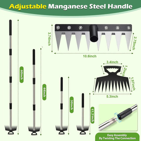 60 Inch Weeder With Long Handle Two In One Weed Puller And Rake with adjustable manganese steel handle and comfort grip