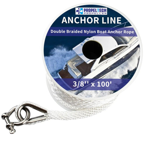 Braided Anchor Rope 3/8 Inch By 100 Feet Solid MFP Boat Line With Stainless Steel Thimble And Shackle Heavy Duty White Marine