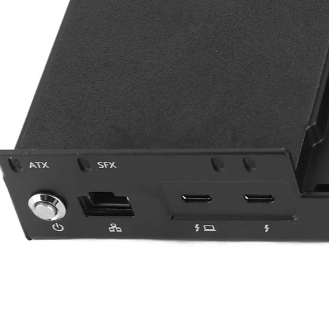 Kick Your Rig Into Gear With This Portable External GPU Dock Packing A Blazing 40Gbps Thunderbolt Link Plus PCIe X16 Graphics Bay And 60W Fast Charge Port For Plug And Play Setup front view showing power button and USB-C ports.