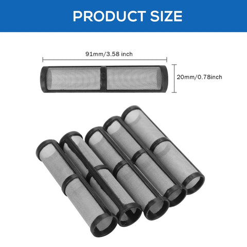 Airless Paint Sprayer Filter 60 Mesh Set, 5 Pieces, Pump Manifold Strainer Replacement For High Temp Use, Dimensions 91mm x 20mm