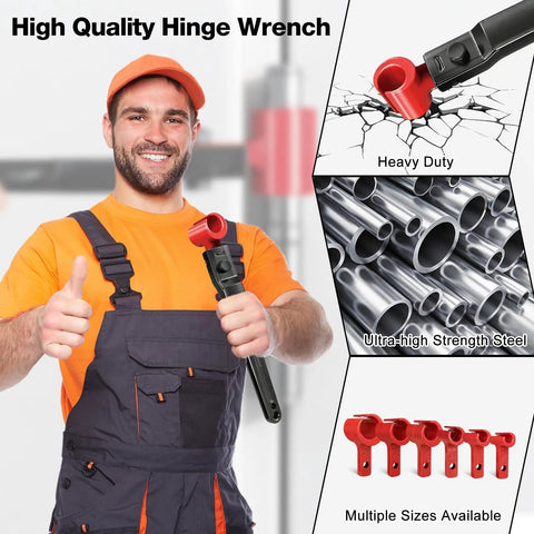 Man holding Door Hinge Adjustment Tool Kit 6 In 1 For Precise Hinge Gap Adjustment And Pro Grade Upgraded Wrench with size options