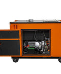 Black Heavy Duty 6300 Watt Diesel Generator Beast With Electric Start And Oil Shutoff showing open door and internal components.