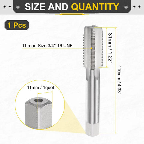 Pro Grade Hand Taper Tap Sized 3/4 By 16 Unf With Class 2B Precision Cuts, 110mm HSS for metal threading.