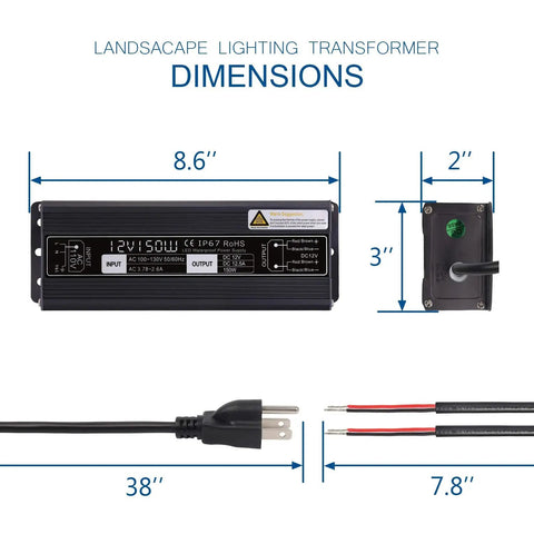 Dimensions of 150W LED Driver Waterproof IP67 Power Supply Beefy Constant Voltage 120V To 12V Transformer for LED lighting.
