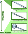 14 Inch Stainless Steel Soil Probe For House Plants And Garden Soil Sampling No Batteries Needed Moisture Meter Style Probe For Plant Care Easy To Use Hands On Insertion Rotation And Sample Extraction, showing stainless steel material, 5-layer soil sampling notch, and comfortable grip.