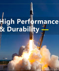 Rocket launching with "High Performance & Durability" text overlay.