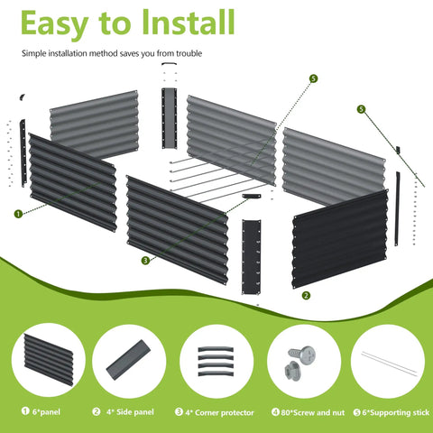 Illustration of Galvanized Raised Garden Bed 8x2x2 Feet For Outdoor Vegetable Garden assembly instructions.