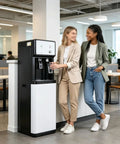 Freestanding Floor Loading Water Cooler With Instant Ice Cold And Piping Hot Settings Smooth Push Button Operation in office setting.