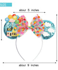 Blue Balloon Hut Sequin Ears Headband With Cloud Confetti Bow And Balloon House Charms Fun Plush Mouse Ear Accessory For Adults
