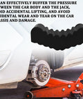 2 Pack Rubber Jack Stand Pads Anti Slip Slotted Floor Jack Pad Adapter With Cushion And Protection under white sedan with wheel removed