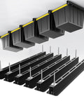 Heavy Duty Ceiling Garage Storage Rack Adjustable Overhead Bin System Black Powder Coated Steel 6 Sets For Up To 5 Bins 26 Inch Wide