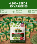 15 All In One Herb Seed Pack For Indoor Outdoor And Hydroponic Gardens With Over 4,300 Seeds Non GMO Heirloom Culinary Herbs