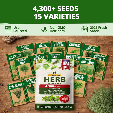 15 All In One Herb Seed Pack For Indoor Outdoor And Hydroponic Gardens With Over 4,300 Seeds Non GMO Heirloom Culinary Herbs
