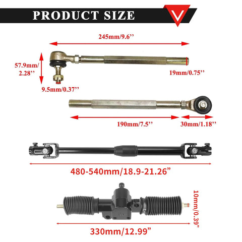 DIY Go Kart Steering Kit With Eleven Point Eight Inch Steering Wheel And Fourteen Point One Inch Rack Pinion size chart