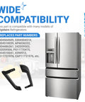 Refrigerator Door Handle Set Of 2 Replacement For 5304506471 Black Gloss Finish next to silver fridge showing compatibility